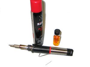 Ultra High Vacuum Solder and Flux High vacuum soldering iron with butane bottle and solder flux