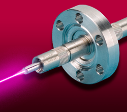 Fiber Optic Feedthroughs and Components UV/VIS fiber optic feedthrough on CF flange with magenta ultraviolet light