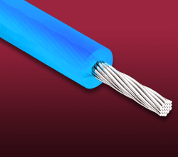 Close up of blue FEP stranded wire