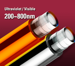 Close up of one polyimide and one aluminum buffer UV/VIS cable