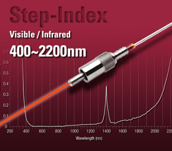 Step-Index visible/infrared (VIS/NIR) fiber optic cable with red light at the tip