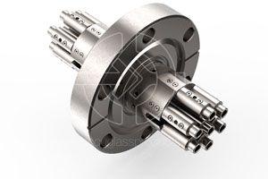 Seven, 600-Micron, UV/VIS Fiber Optic Feedthrough Mounted on a 2.75" CF Flange with a Non-Threaded Female SMA Interface on Both Ends